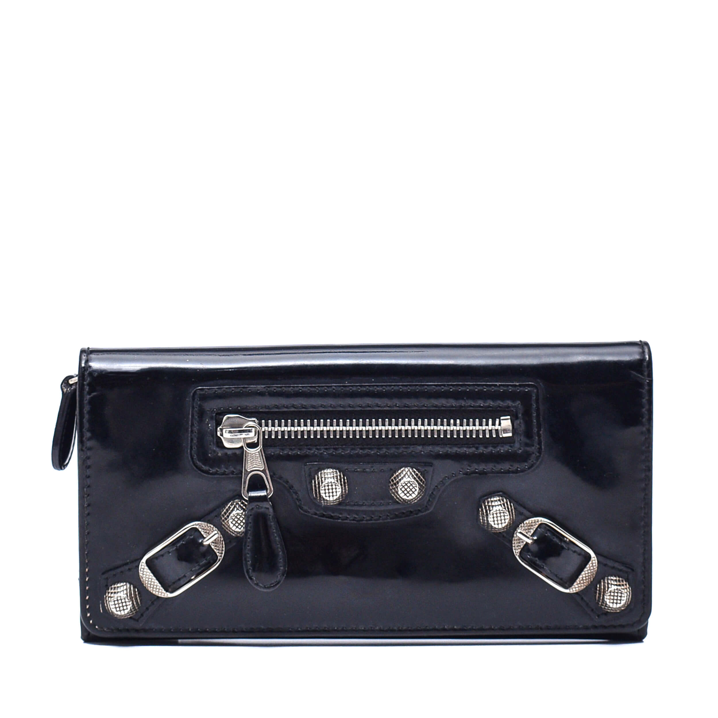 Balenciaga - Black Smooth Patent Leather Motorcycle Wallet
